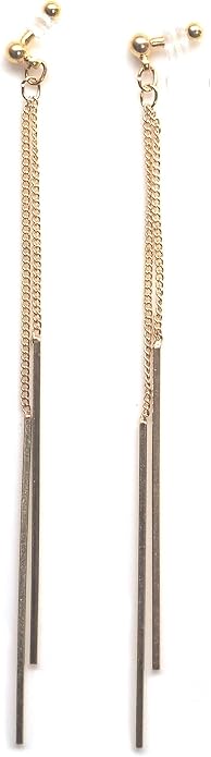 Comfortable Stick Invisible Clip On Earrings Gold Dangle Long Waved Threader Bar Clip-On Non Pierced Earrings Silver For Women,…
