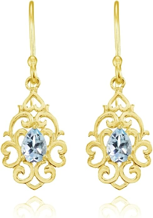 Sterling Silver Genuine or Created Gemstone Filigree Heart Teardrop Dangle Earrings