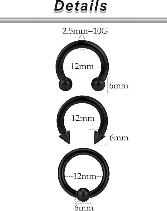 00G 0G 2G 4G 6G 8G 10G 12G 14G 16G Septum Rings Silver Black Surgical Steel Heavy Gauges Earrings Stretching kit Eyebrow Lip Septm Nose Rings Helix Tragus Daith Rook Earrings Hoops 10mm-19mm