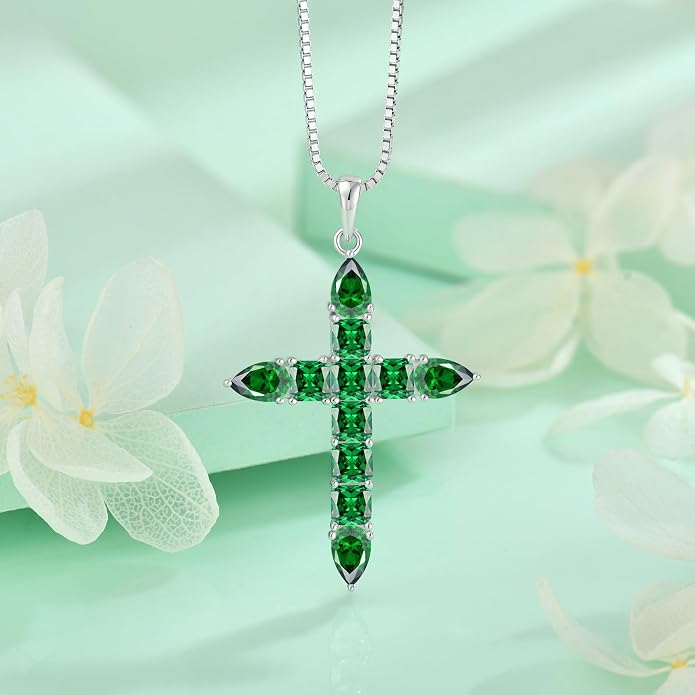 STARCHENIE 925 Sterling Silver Cross Necklace for Women Birthstone Jewelry | 925 Sterling Silver Crucifix Pendant, Birthstone Jewelry, Christian Religious Gift for Her