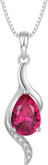 JO WISDOM Birthstone Necklace for Women Teardrop Cubic Zirconia Necklace 925 Sterling Silver Fine Jewelry Birthday Gifts for Women