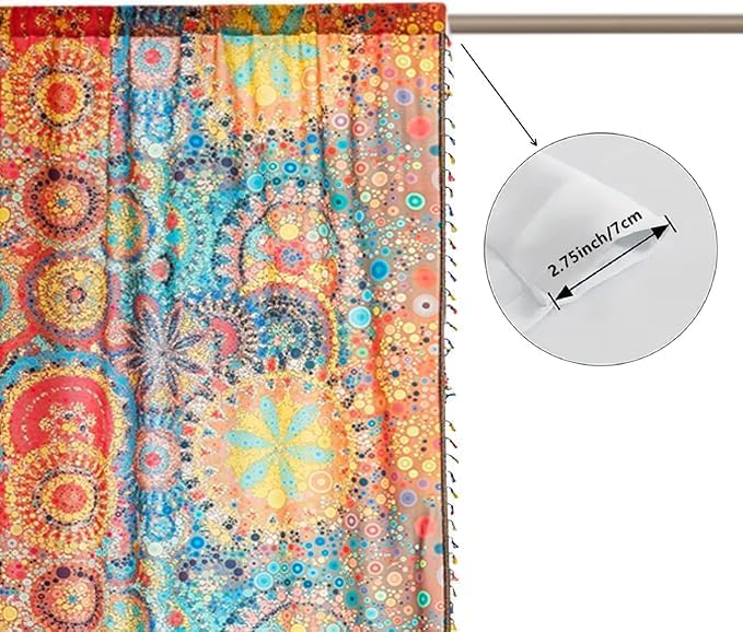 Boho Curtains Geometric Light Filtering Semi-Blackout Window Curtains 54 Inches Long Rod Pocket Drapes for Living Room 2 Panels-Dot Colorful