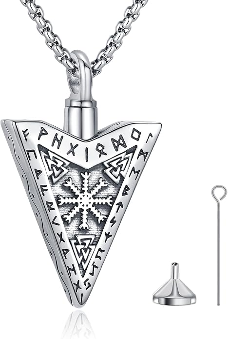 Thors Hammer Necklace/Viking Tree of Life/Valknut/Vegvisir/Triskelion/Sword/Spear Point Arrowhead/Urn Necklace for Ashes/Compass Necklace 925 Sterling Silver Amulet Jewelry for Men Women