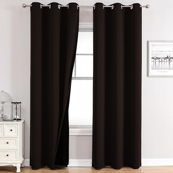 ChrisDowa 100% Blackout Curtains for Bedroom 84 Inches Long 2 Panels Set | 2 Thick Layers, Thermal Insulated, Light Blocking, Grommet, Window Treatment, Living Room Drapes, Brown, 42 x 84 Inch