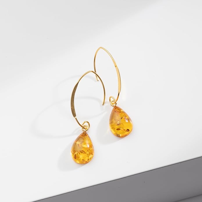Pull-Through Earrings, Amber Jewelry, Faceted Sparkling Amber Earrings - Parent