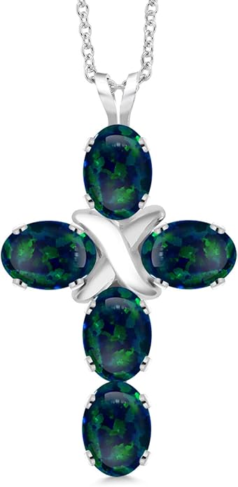 Gem Stone King Cross Pendant Necklace for Women | 925 Sterling Silver | 6X4MM Gemstone Birthstone | Jesus Christian Religious Crucifix Jewelry Gifts | 18 Inch Chain