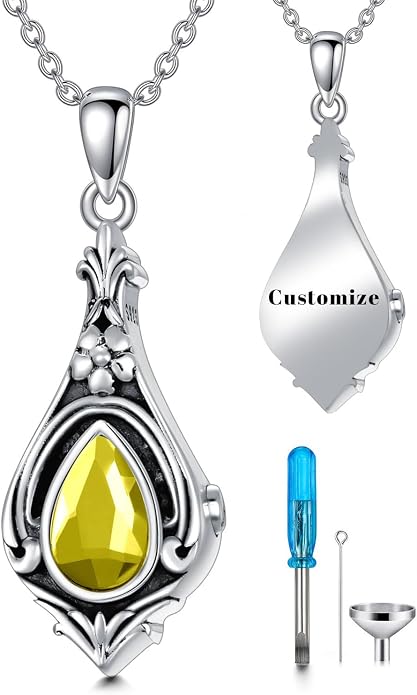 Seiyang Urn Necklace for Ashes 925 Sterling Silver with Birthstone Cremation Jewelry Keepsake Ashes Pendant Necklace Memorial Jewelry for Women Loved One