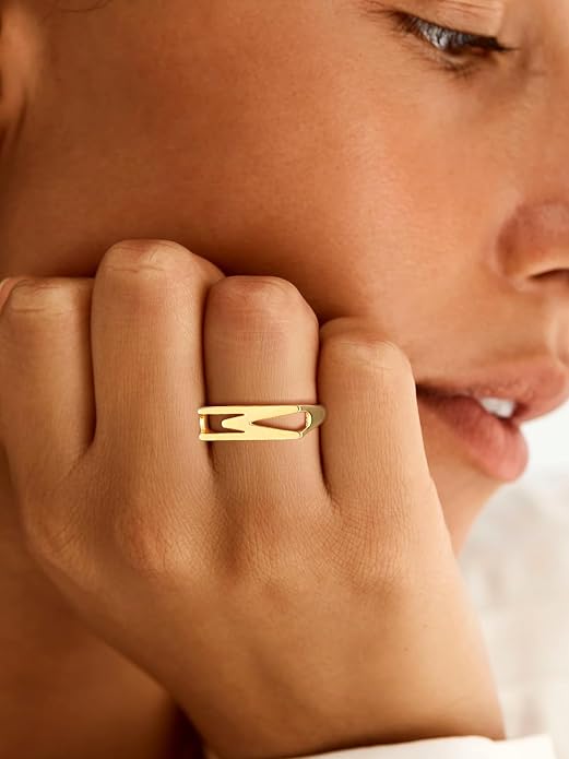 SILVERCUTE 925 Sterling Silver Initial Rings for Women,Adjustable Capital Letter Ring Hypoallergenic,Minimalist 925 Silver Rings for Mother Daughter