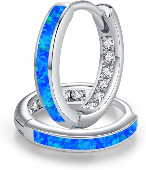 MEDWISE Mothers Day Gifts for Mom Multi Colored Opal Hoop Earrings for Women 925 Sterling Silver Huggie Hoop Earrings Jewelry Gift for Women Daughter Wife Mom Friends