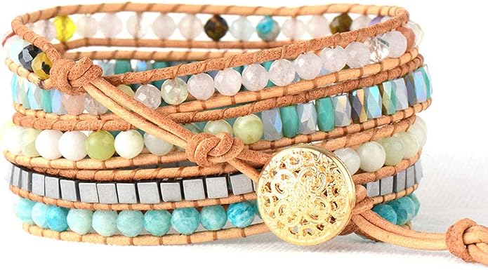 Boho Wrap Bracelet for Women, Handmade Natural Imperial Jasper Multi-Layer Stone Beaded Bracelet, Bohemian Healing Crystal Stone Jewelry Gifts