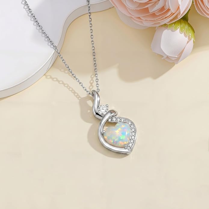 Heart Necklace 925 Sterling Silver Created Moonstone/Turquoise/Lapis Lazuli/Opal Heart Necklace Pendant Necklace Jewelry Gifts for Women