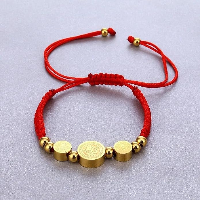 14K Gold Filled San Benito Bracelet For Women And Men, Saint Benedict Medal Bracelet Adjustable String Bracelets Religious, Pulseras De San Benito, Rosario De San Benito
