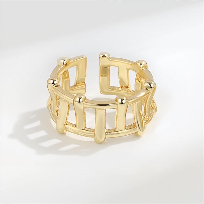 YBMYCM 3-10Pcs Dome Rings Set Chunky Gold Ring for Women Men 14k Gold Plated Thick Adjustable Statement Ring Gold/Silver