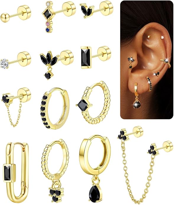 ORAZIO 20G Helix Piercing Jewelry Flat Back Cartilage Earrings for Women Surgical Stainless Steel Hypoallergenic Hoop Stud Earrings Set Tragus Helix Piercing Jewelry for Sensitive Ears Single Pc