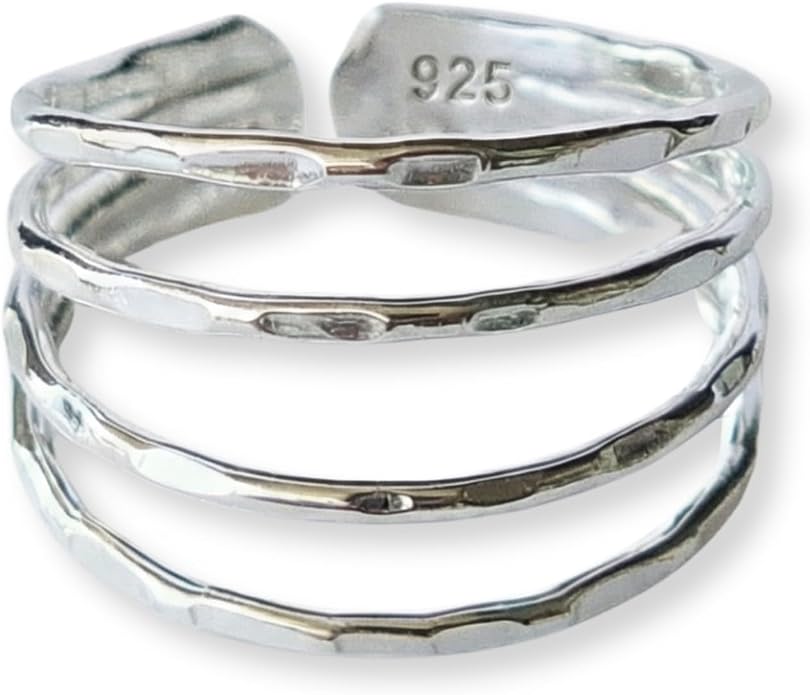 Sterling Silver Toe Ring, Handmade Adjustable Open Band, Minimalist Dainty Summer Beach Foot Jewelry for Women, Can Be Worn as Knuckle or Pinky Ring