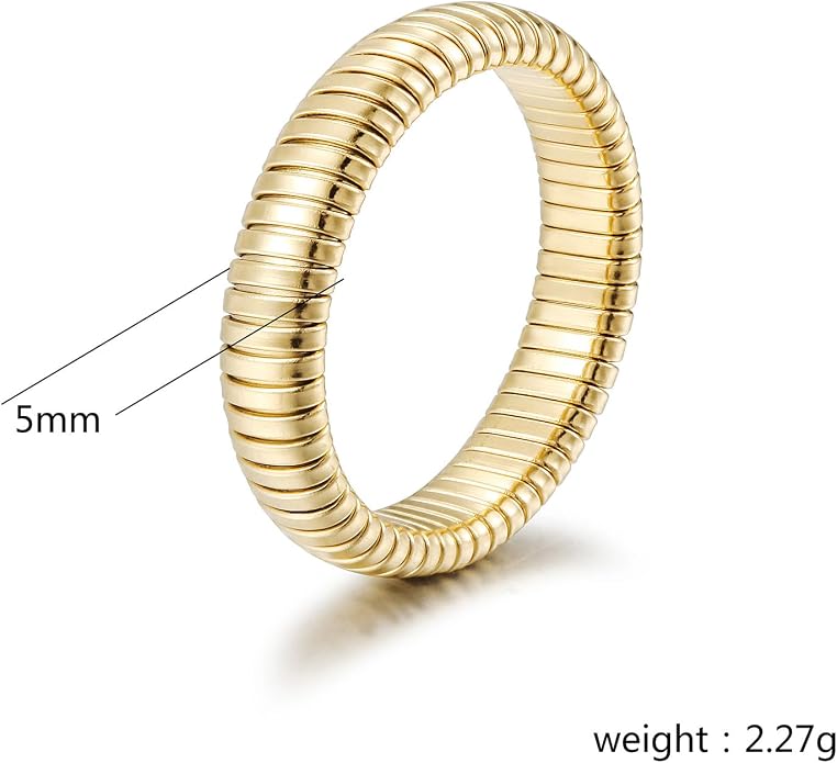 CIUNOFOR 14K Gold Plated Statement Rings, Stainless Steel Stackable Band Ring for Women, 0.2" Wide, Fit Size 6 to 9