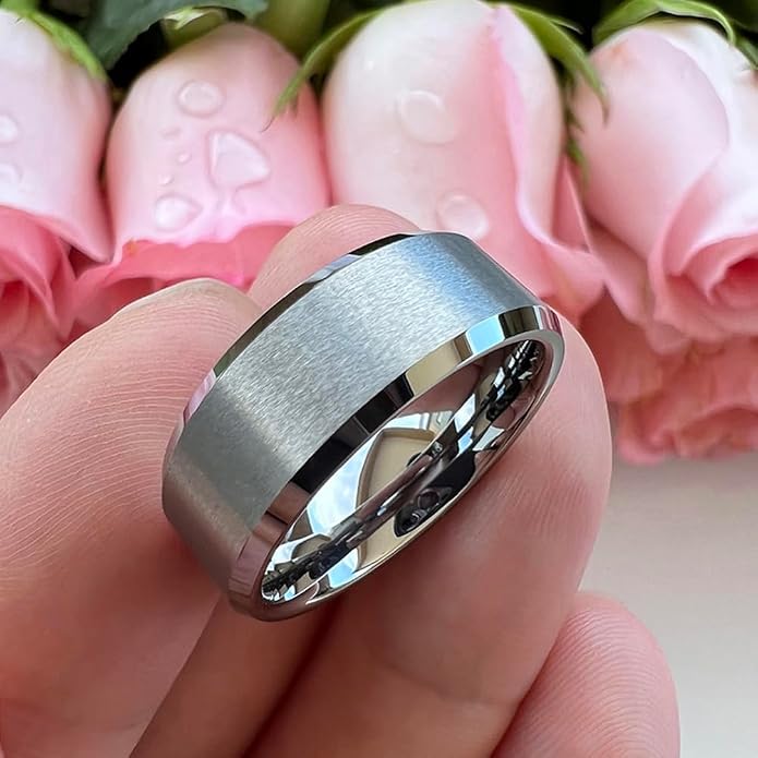 TUTISS 6mm 8mm Tungsten Rings for Men Women Fashion Engagement Wedding Bands Matte Finish Beveled Edges Comfort Fit