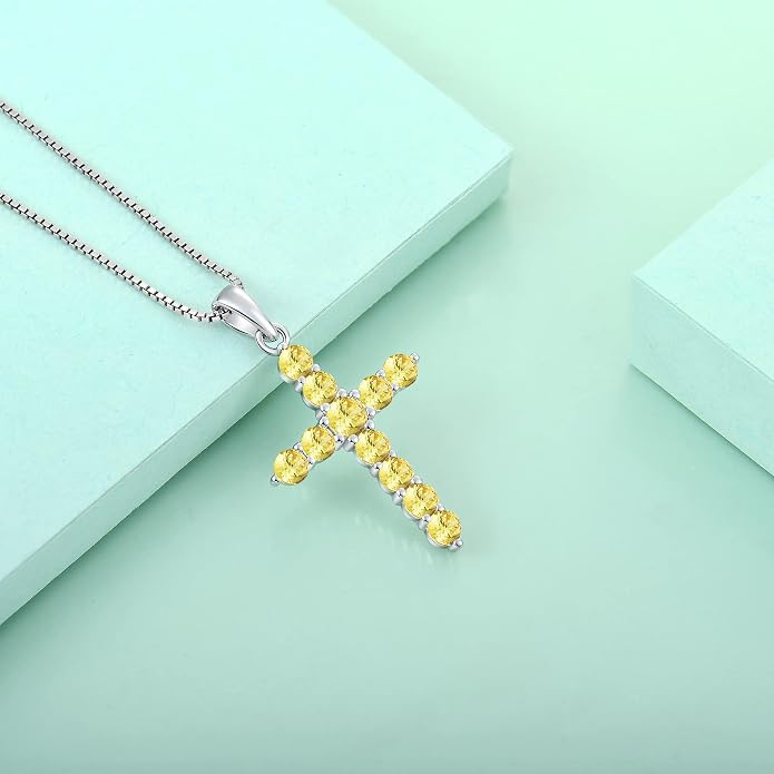 STARCHENIE Cross Necklace Sterling Silver Crucifix Pendant Gemstones Jewelry for Women