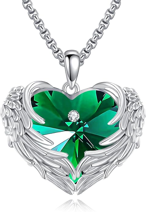 Angel Wings Necklace for Women 925 Sterling Silver Birthstone Guardian Necklace Jewelry Angel Wings Moonstone, Crystal Pendant Jewelry Gifts