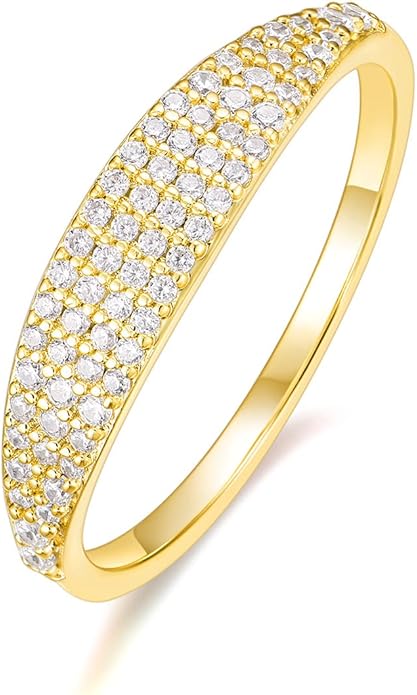 Mameloly Wedding Bands for Women 14K Gold Plated Slim Signet Ring Stackable Pave Cubic Zirconia Dainty CZ Engagement Rings for Her Size 3-12