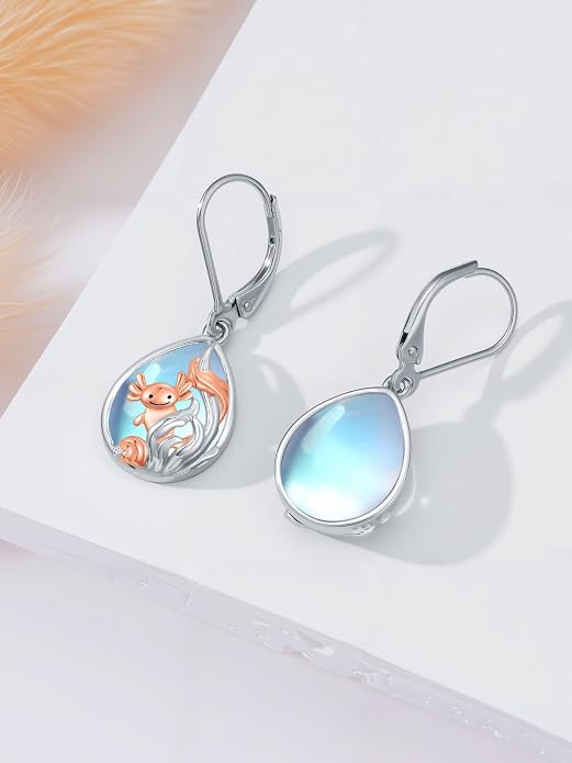 Dorunmo Moonstone Dangle Drop Earrings s925 Sterling Silver Leverback Earrings Filigree Moonstone Jewelry Birthday Gifts for Women
