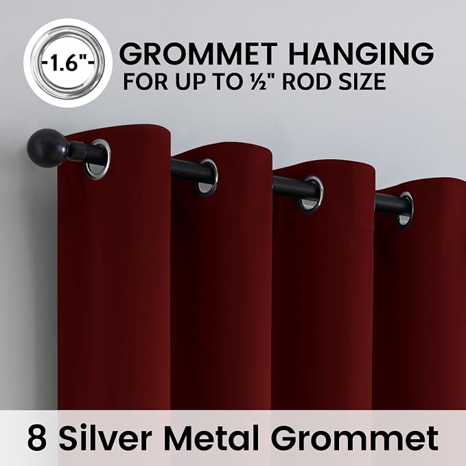 SimpleHome Burgundy Red 100% Blackout Curtains Room Darken Living Room 96 | Curtains for Bedroom,Thermal Insulated Grommet Window Drapes,Curtains for Living Room with Black Back,52 x 96 Inch,2 Panels