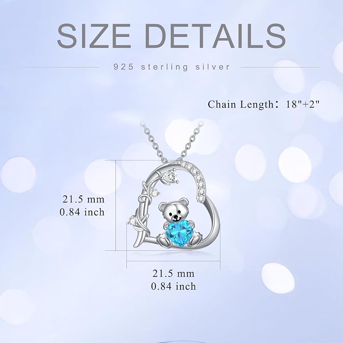 PELOVNY Teddy Bear Necklace for Women 925 Sterling Silver Bear/Highland Cow/Fox/Cat/Axolotl Birthstone Necklace Christmas Birthday Jewelry Gifts for Mom Daughter Wife Sister