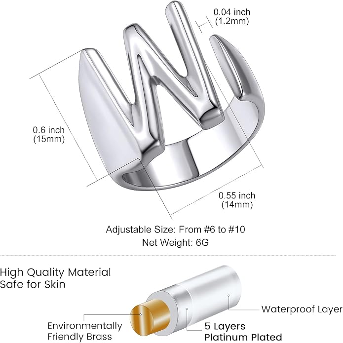 KeyStyle Bold Initial Letter Rings Adjustable, GoldChic Jewelry Women Gold Statement Ring Personalized Engraved Women’s Open Signet Ring for Party (Gold, White Gold, Black)