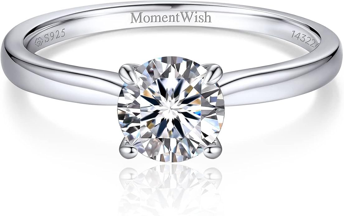MomentWish Engagement Ring for Women, 1-2 Carats Moissanite Rromise Ring, D Color VVS1 Moissanite Wedding Ring 925 Sterling Silver Solitaire Rings