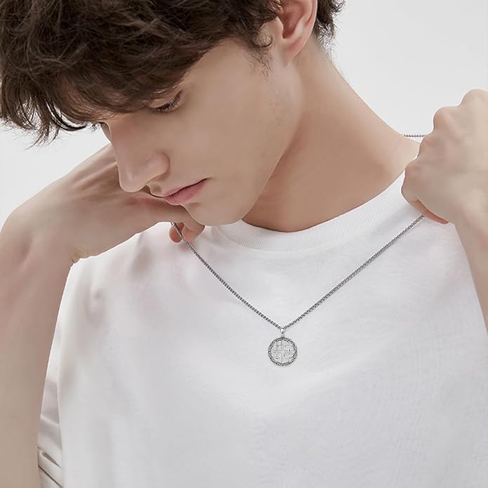 Celtic Necklace for men Sterling Silver Celtic Knot Triquetra Triangle Trinity Necklace Gift for Men