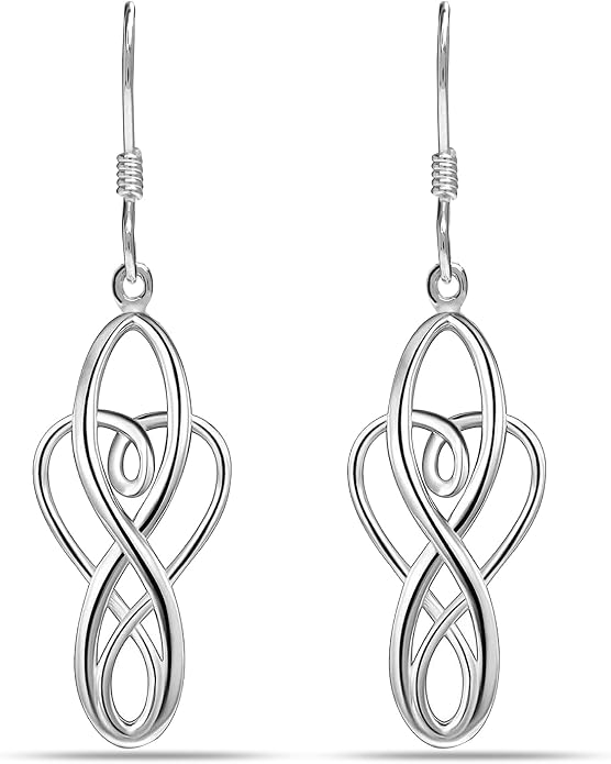 Charmsy 925 Sterling Silver Double Twisted Infinity Dangle Earrings for Women | Linear Marquise Large Loops Classic Infinity Drop Dangle Earrings