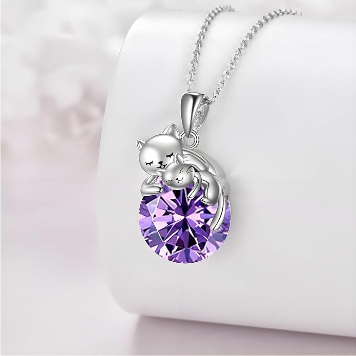 Cat Necklace Sterling Silver Cat Zircon Pendant Gothic Jewelry for Women Animal Lovers Gifts