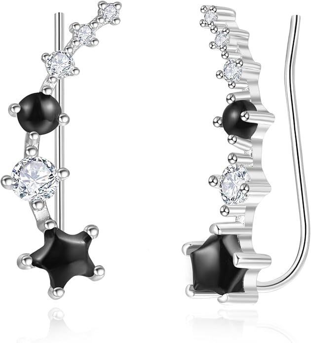 Dreamboat Star Ear Climbers Earrings for Women 925 Sterling Silver Star Ear Cuffs Crawler Earring Cubic Zirconia Climbing Jewelry Wedding Birthday Gifts