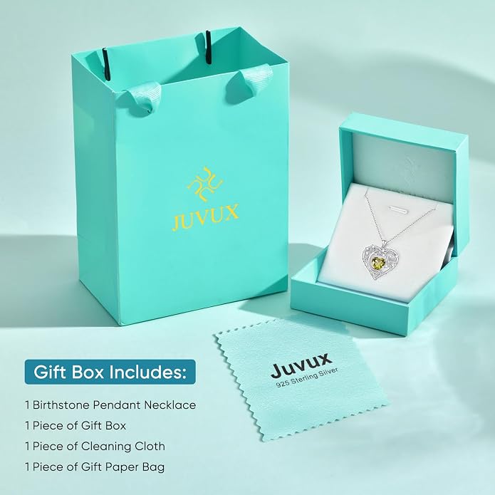 Tree of Life Birthstone Pendant Necklace - 925 Sterling Silver Heart Cubic Zirconia Diamond Women Pendant Necklaces for Her Daughter Girlfriend Birthday Gift Ideas for Wife Mom for Valentines Day