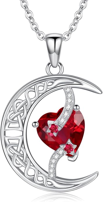 TOUPOP Moon and Star Birthstone Necklace for Women 925 Sterling Silver Celtic Moon Jewelry Birthday Mothers Day Gifts for Mom Wife Her