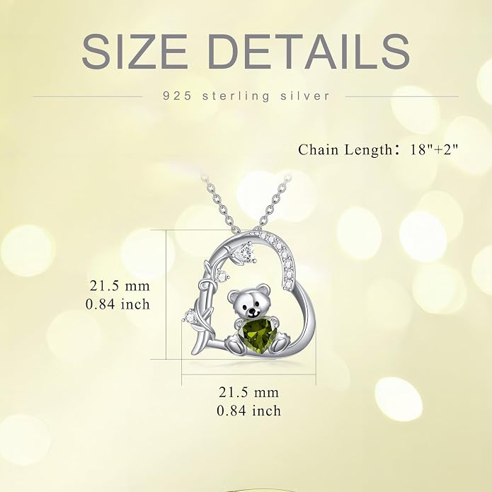 PELOVNY Teddy Bear Necklace for Women 925 Sterling Silver Bear/Highland Cow/Fox/Cat/Axolotl Birthstone Necklace Christmas Birthday Jewelry Gifts for Mom Daughter Wife Sister