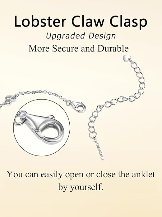 Moissanite Infinity Anklet for Women, Real Authentic 925 Sterling Silver Hypoallergenic, Beautiful Summer Jewelry, Dainty Ankle Bracelet, 8.6-10.6inch (21-26cm) Adjustable
