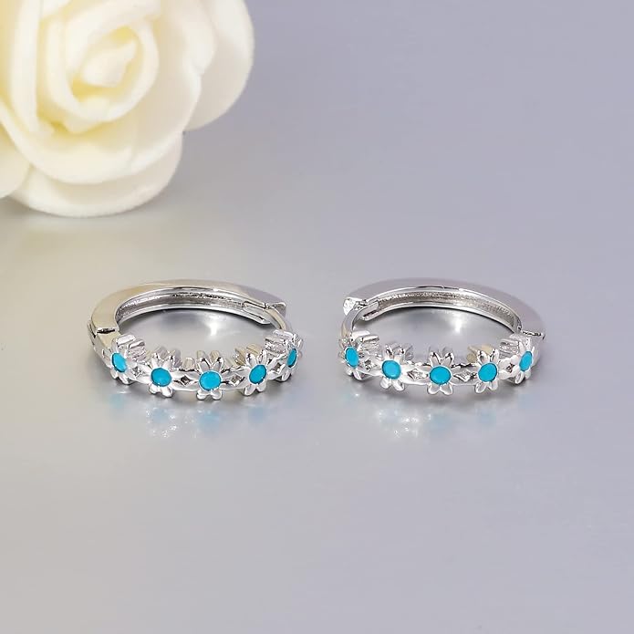 CiNily Small Hoop Earrings for Women Girls Flower Cubic Zirconia Huggie Earrings Hypoallergenic 14K Yellow Gold Plated Cartilage Earrings