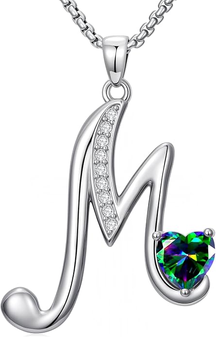 Birthday Gifts for Women Alphabet A to Z Initial Birthstone Pendant Necklaces for Women - 18k White Gold Plated Personalized Name Jewelry Anniversary Graduation Gifts for Wife Her Daughter Girlfriend(with Gift Box)