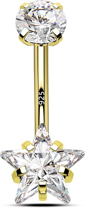 925 Sterling Silver Belly Button Rings 14G Belly Navel Rings for Women Cute Star Belly Navel Piercing Jewelry