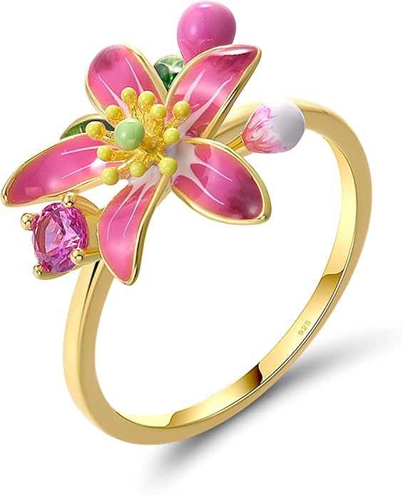 Santuzza 925 Sterling Silver Enamel Flower Statement Ring for Women