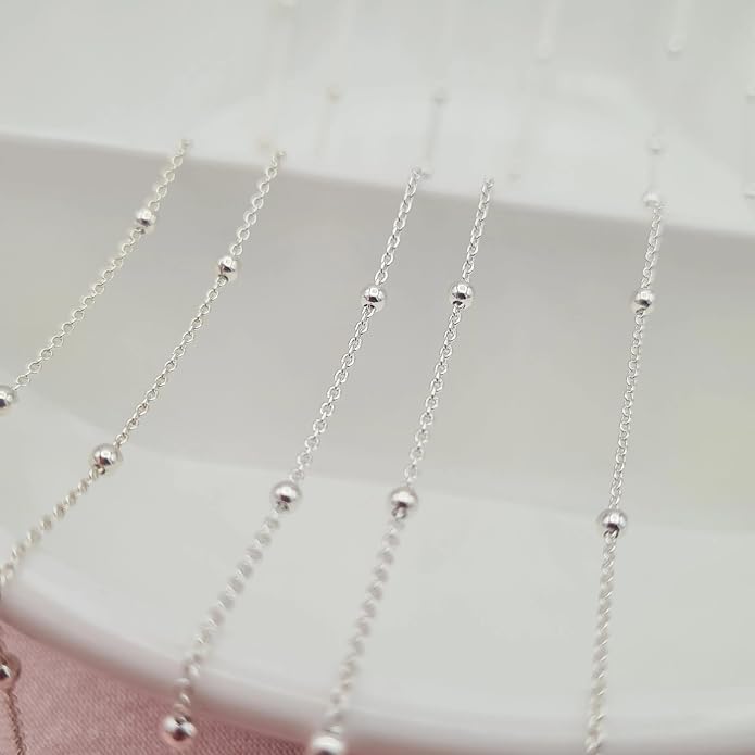 Dainty 925 Sterling Silver Satellite Bead Chain Necklace for Women – Thin Italian Beaded Cable Chain – Non-Tarnish, Waterproof, Hypoallergenic, Nickel-Free – 18, 20, 22 Inch