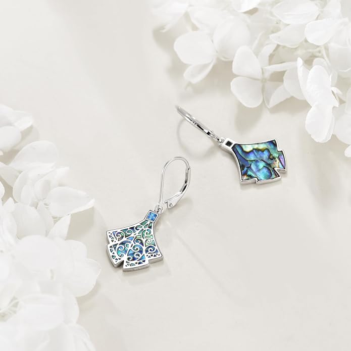Abalone Shell Dangle Drop Earrings for Women 925 Sterling Silver Filigree Bohemian Earrings Jewelry Gift