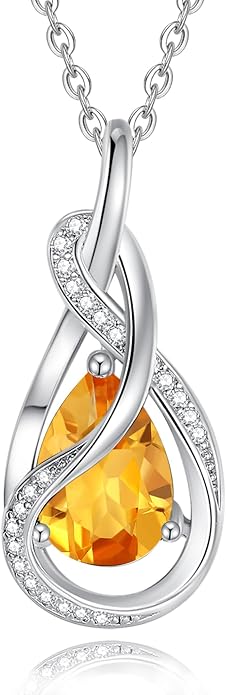 FANCIME TimelessTie Birthstone Necklace for Women White Gold Plated Sterling Silver Ribbon Design Jewelry Knot Pendant Fine Jewelry Gemstone Anniversary Birthday Graduation Mothers Day Gifts for Women Wife Mother Her