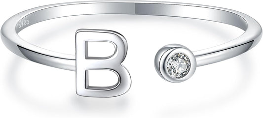 925 Sterling Silver Initial Letter Birthstone Rings for Women Adjustable 1-12 Month Birthstone Alphabet Stacking Ring for Teens Girls Stackable Birthstone Rings Birthday Jewelry Gift for Daughter Mom