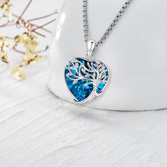Jewelry Gifts - Tree of Life Necklace Sterling Silver Abalone Shell/Opal/Moonstone/Black Onyx/Turquoise/Malachite/Crystal Family Tree of Life Jewelry for Women Men