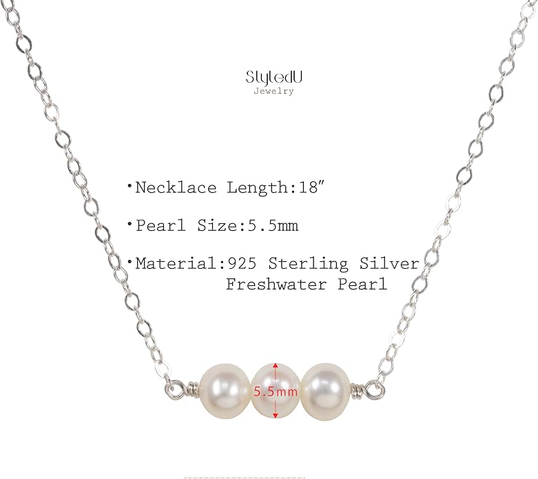 Pearl Birthday Necklace for Women, Sterling Silver Freshwater Pearl Bar Necklace, 30th 40th 50th 60th 70th Milestone Birthday Gift for Her, Meaningful Handmade Jewelry