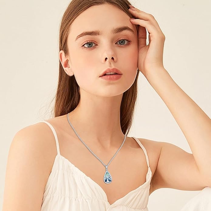 Aniu Tree of Life Necklace for Women, 925 Sterling Silver Mother of Pearl Family Palm Tree Charm Pendant Jewelry for Birthday Christmas Gift
