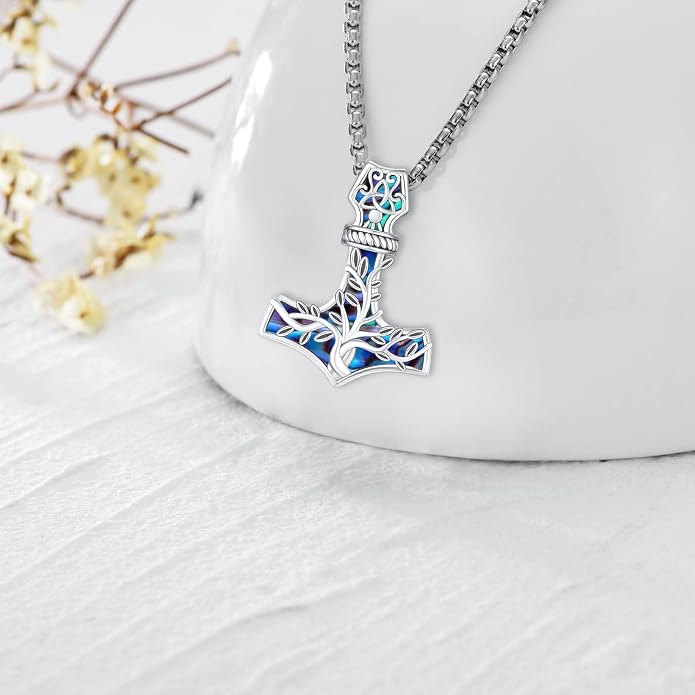 Celtic Cross Tree of Life Necklace for Women Sterling Silver Thor Hammer Tree of Life Pendant Irish Knot Cross Amulet Tree of Life Jewelry