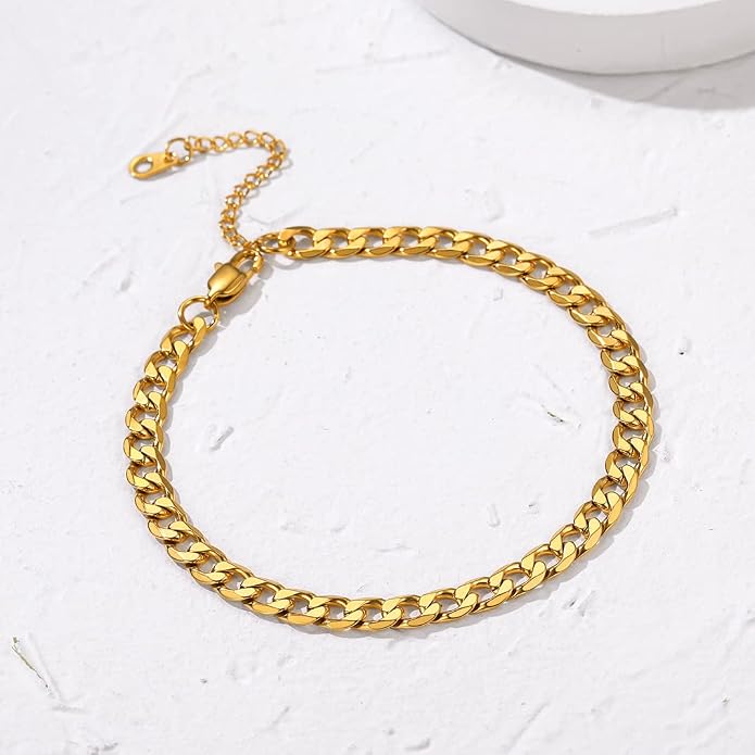 GoldChic Adjustbale Link Chain Anklet for Women Summer Jewelry, 316L Stainless Steel Figaro/Wheat/Twist Rope/Cuban Foot Bracelet-Waterproof, Resizable 9"-12" (Gift Box Included)